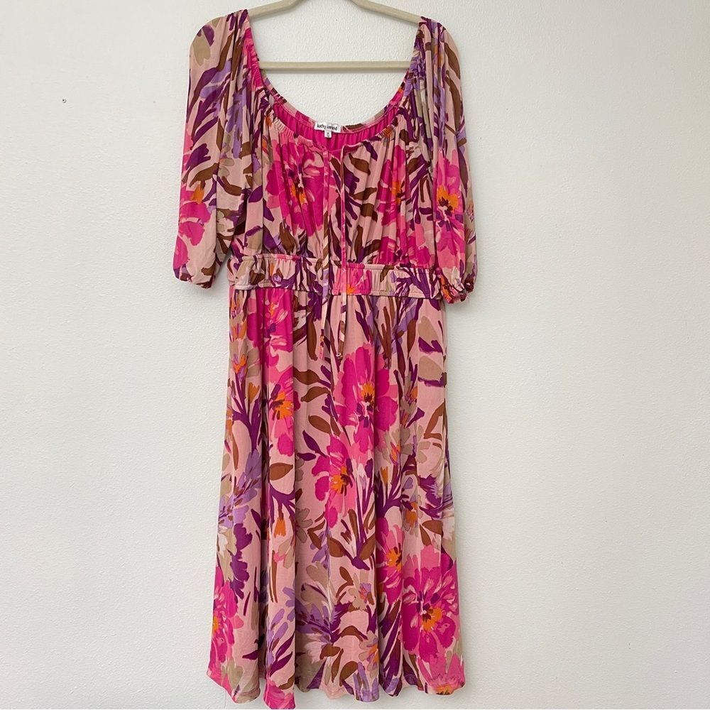 Kathy Ireland Ruched Ruffled Midi Dress